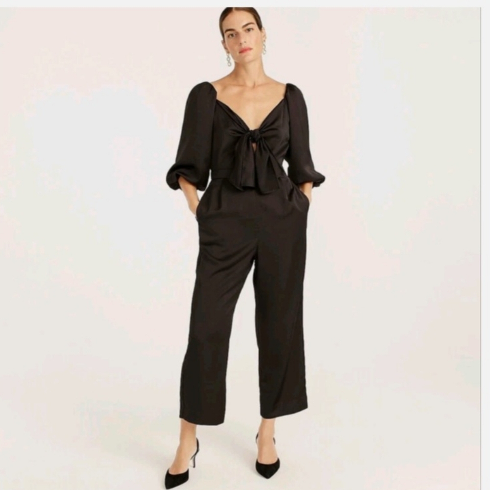 J. Crew Black Satin Jumpsuit Sz 8 EUC